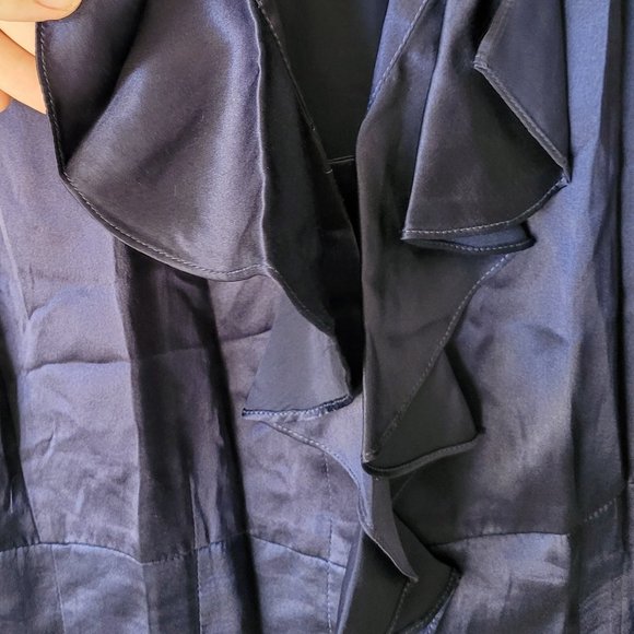 Anne Klein AK Dark Purple Ruffled Silk Fitted Button Down Blouse - As Is - Picture 3 of 12